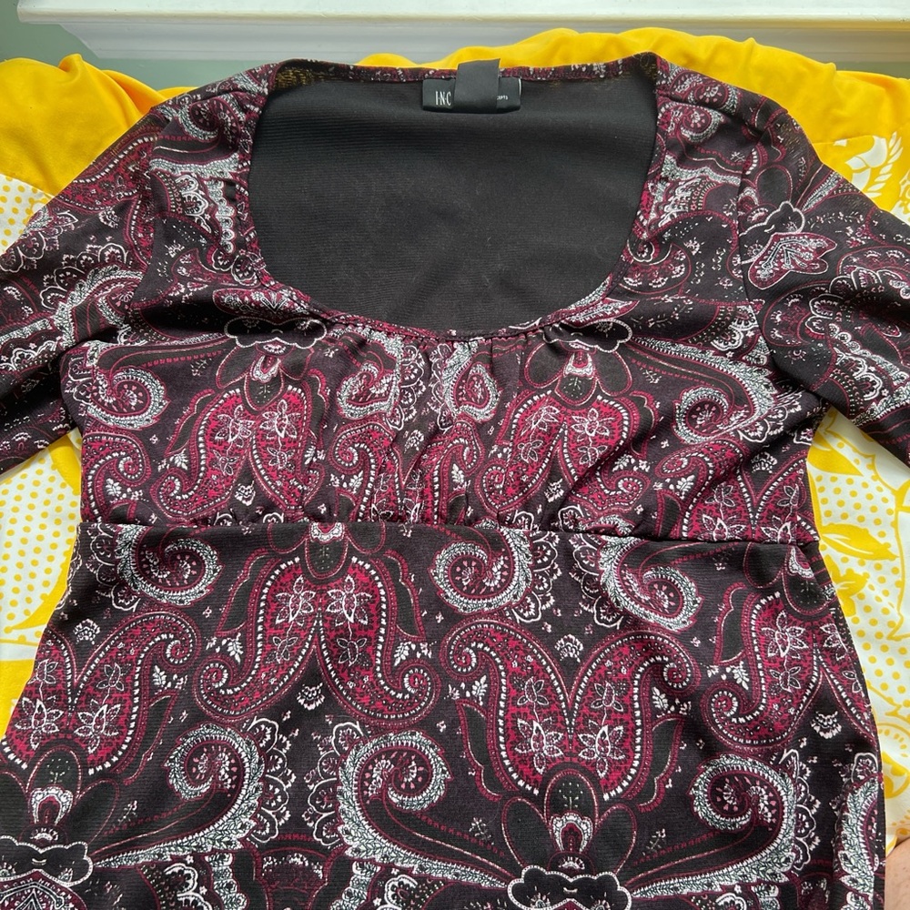 INC International Concepts Black and Purple Paisley Blouse
